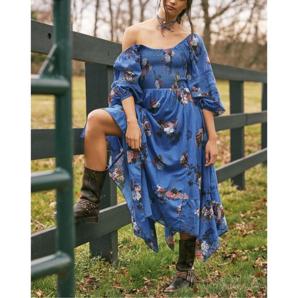 Free People Blue Floral Off-Shoulder Dress NWOT